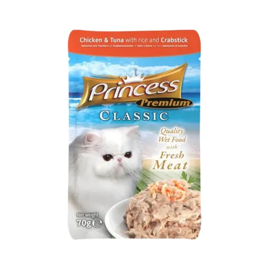 Picture of Princess Premium Classic Pouches Chicken and Tuna with Rice & Crabstick 70g